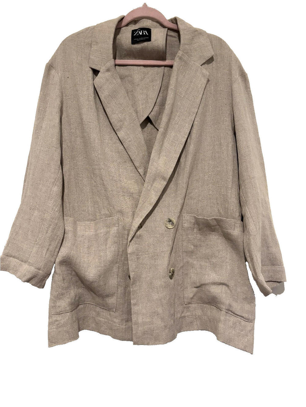 Zara sz M beige linen jacket/blazer‎ with lapel and pockets minimalist #3375
